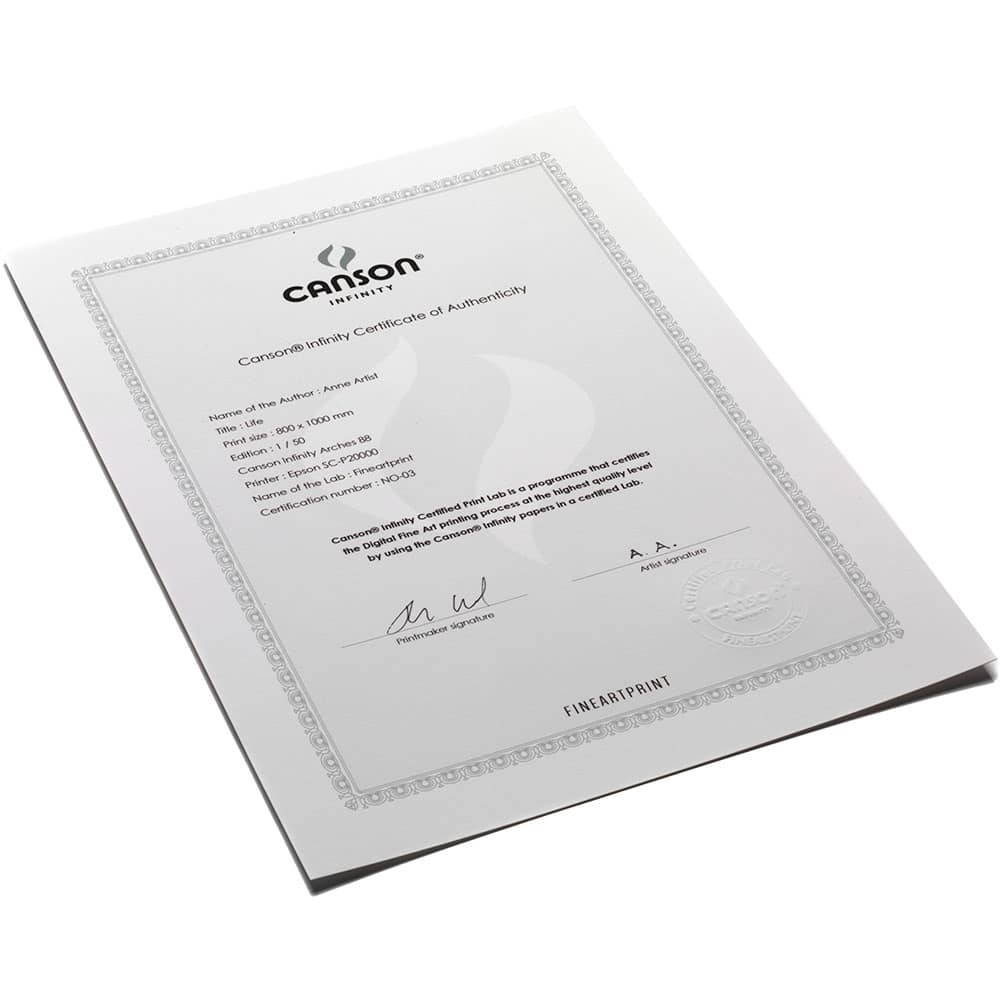 Canson Infinity Certificate of authenticity