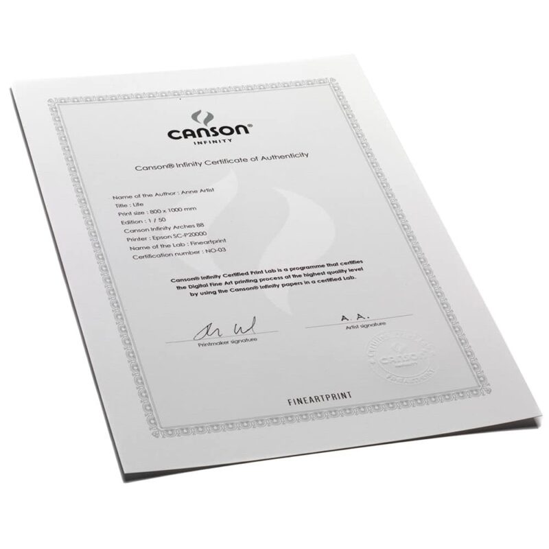 Canson Infinity Certificate of Authenticity