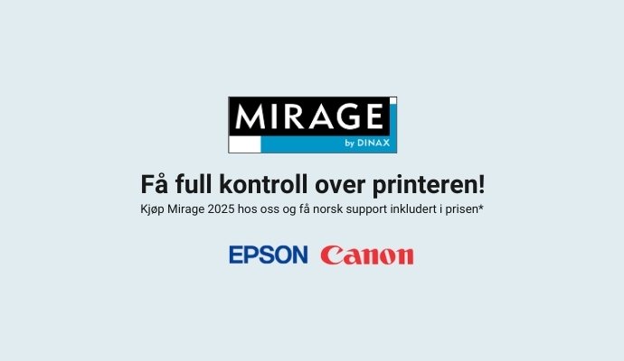 Dinax Mirage programvare for utskrift av av foto og kunst.