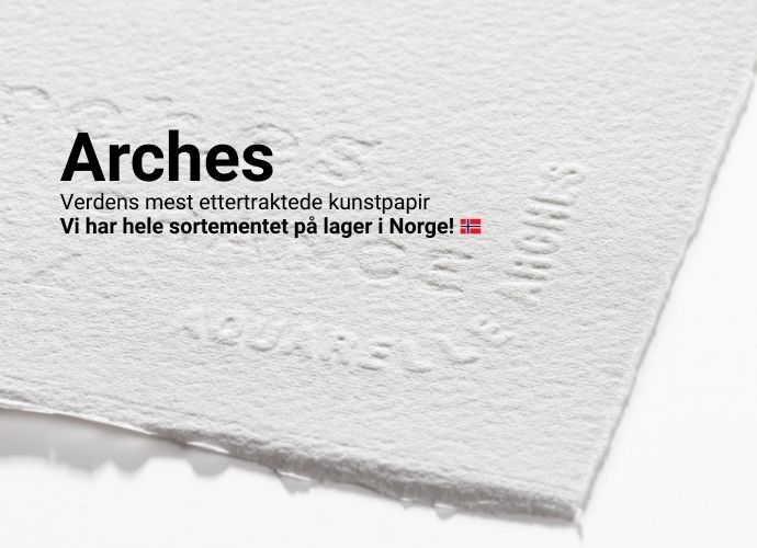 Kunstpapir fra Arches til vannmaling, olje og blyant.