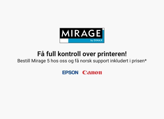 Dinax Mirage programvare for utskrift av av foto og kunst.