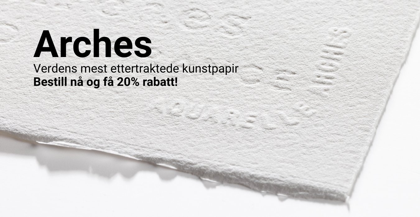 Kunstpapir fra Arches til vannmaling, olje og blyant.