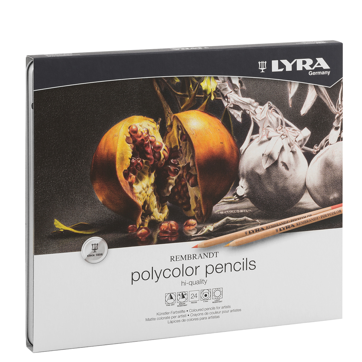 Lyra Rembrandt Polycolor – sett med 24 fargeblyanter i metallskrin