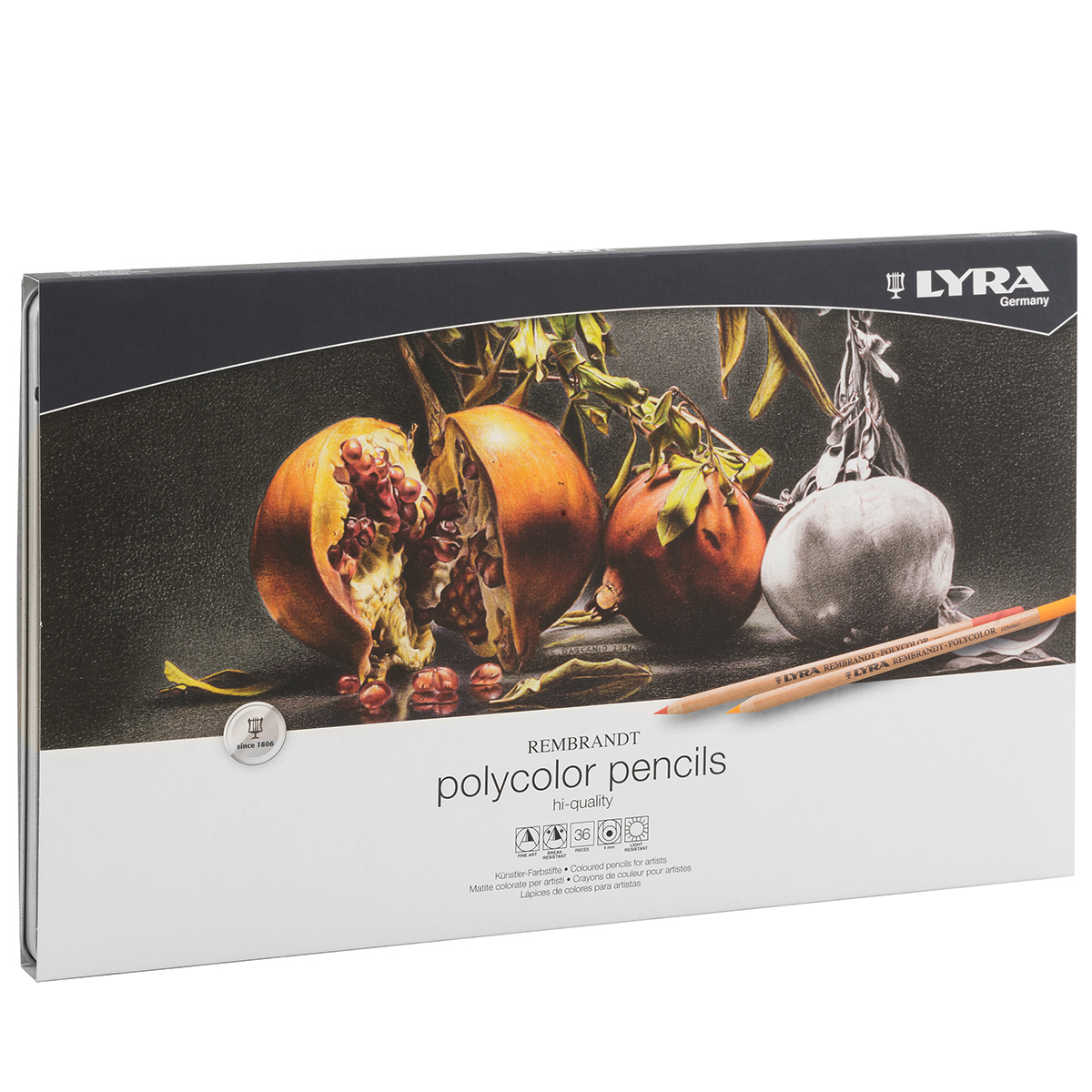 Lyra Rembrandt Polycolor – sett med 36 fargeblyanter i metallskrin